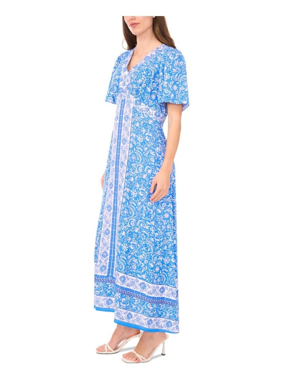 MSK Printed Short-Sleeve Maxi Dress Women's Size L Palace Blue V-Neck $99 - Picture 2 of 4